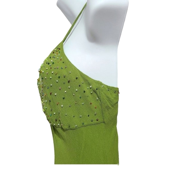 Tibi green Silk beaded dress Ruffle hem size S - Picture 7 of 16